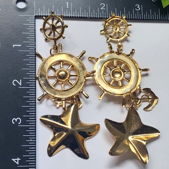 Statement Gold Nautical Drop Earrings - Picture 5 of 5